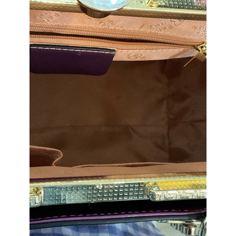 Brangio of Italy Purple Patent Leather Glam Gold Frame Rhinestone Top Handle Bag - Picture 9 of 12